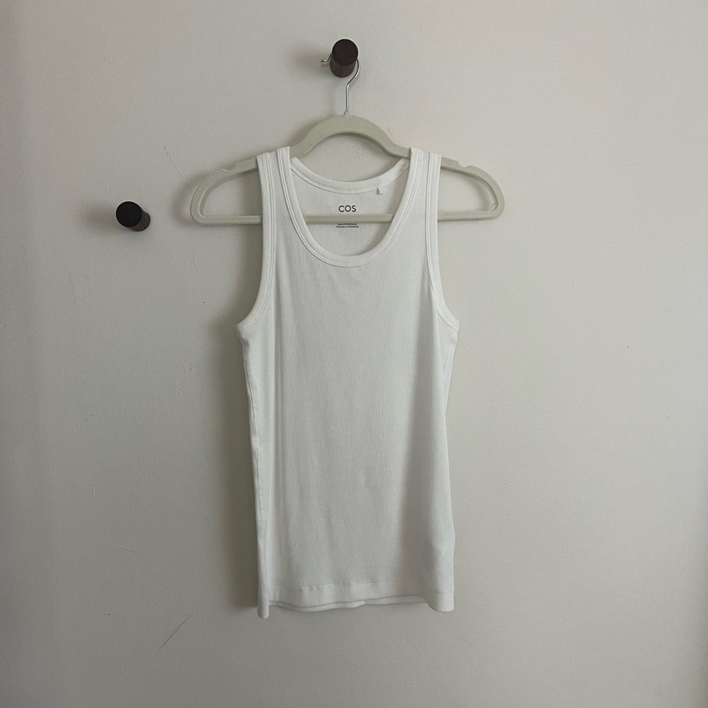 COS White Ribbed Longline Tank Top High Scoop Neck